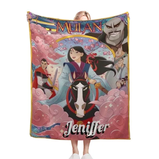 Mulan Inspired Personalized Blanket, Custom Disney Fleece Throw, Christmas