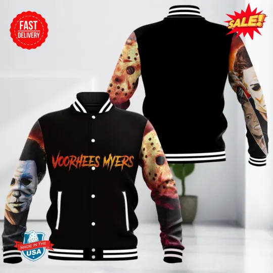 Voorhees Myers Varsity Jacket, Halloween Horror Baseball Jacket