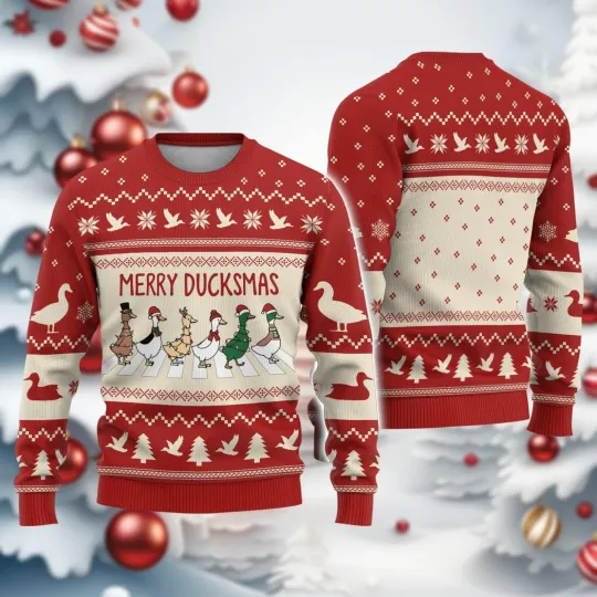 Discover Duck Lights Christmas Ugly Sweater Merry Duckmas Animal Holiday Sweatshirt