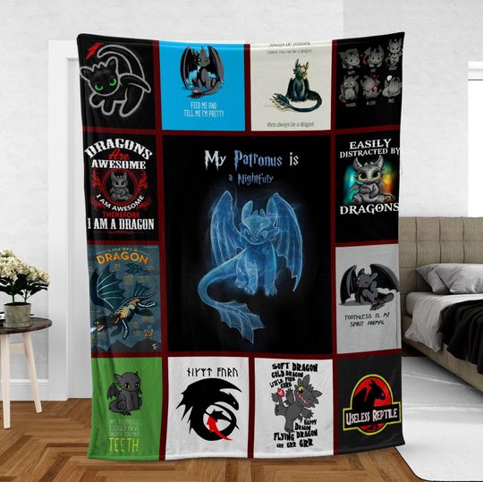 My Patronus Is A Nightfury PREMIUM Fleece Blanket, Toothless Lovers Blanket Mink Sherpa, Dragons Cartoon Blanket