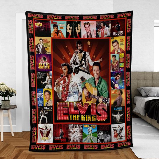Elvis Presley Fleece Premium Blanket, King of Rock n Roll Fleece Blanket, Elvis The King Blanket Mink Sherpa, Gift for Fans