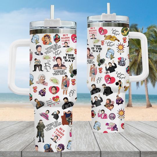 Pedro Pascal Tumbler 40 oz with Handle, Celebrity Crush Fan Cup, Funny Internet Boyfriend Cup, Internet Daddy Tumbler For Fan