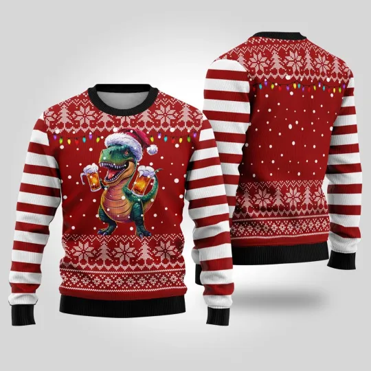 Discover Santa T-Rex Ugly Christmas Sweater for Kids, Women, and Men