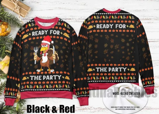 Discover Funny Ugly Christmas Sweater with Turkey Design for Holiday Parties
