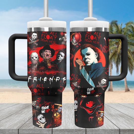 Discover Horror Friends 40oz Tumbler, Horror Movie Stainless Tumbler, Halloween Scary Tumbler, Jason Voorhees Tumbler Cup, Michael Myers Cup