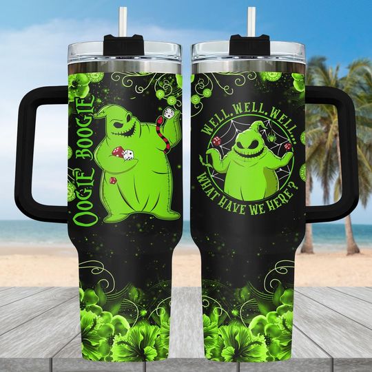 Oogie Boogie 40oz Tumbler with Handle, Nightmare Before Christmas Cup, Halloween Villain Drinkware, Spooky Fan Gift., Halloween Movie Steel Tumbler