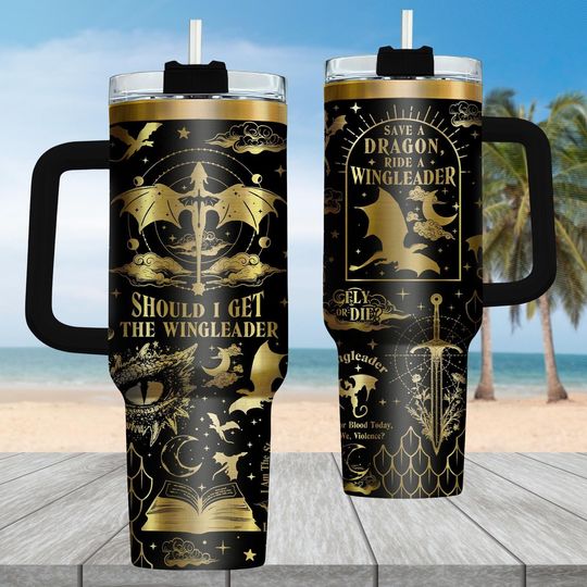 Fourth Wing 40oz Tumbler with Handle, Basgiath War College Tumbler For Fan, Dragon Booktok Drinkware Tumbler, Fantasy Dragon Cup For Book Lover