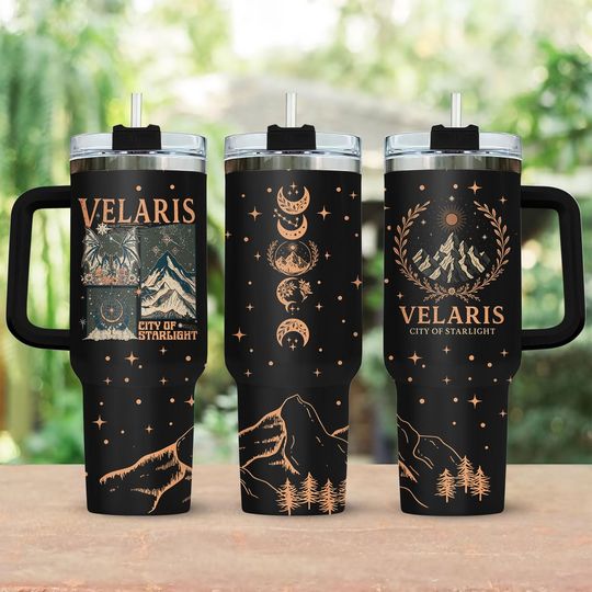Velaris City Of Starlight 40oz Tumbler with Handle, A Court Of Thrones And Glass Tumbler, The Night Court Tumbler, Bookish Tumbler For Fan