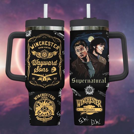 Discover Supernatural 40oz Tumbler with Handle, Winchester Brothers Stainless Tumbler, Movie Tumbler Gift For Him, Supernatural Gift