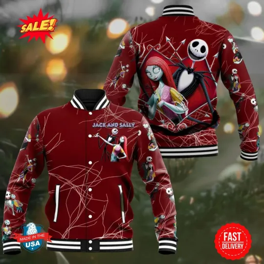 Skellington Sally Halloween Baseball Jacket, Horror Character Racing