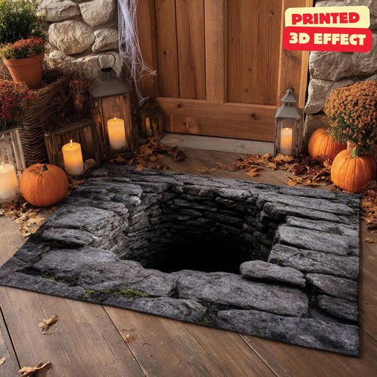 Discover 3D Illusion Doormat, Bottomless Hole Rug, Halloween Porch Decor, Spooky Front Door Mat, Non-Slip Washable Doormat, Low Profile Entry Rug