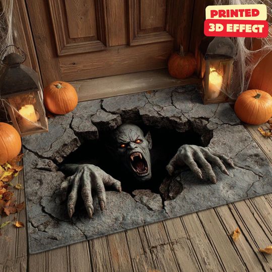 Discover Monster Crack 3D Doormat, Halloween Welcome Mat, 3D Monster Halloween Doormat, Spooky Welcome Mat, Printed 3D Effect Monster Door Mat