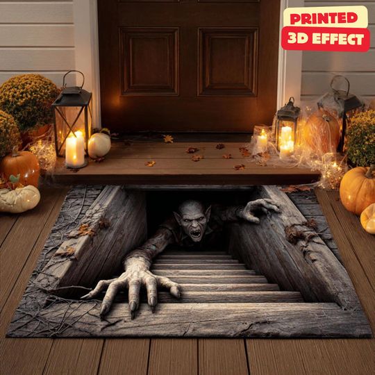 Discover Monster Crack 3D Doormat, Halloween Welcome Mat, 3D Monster Halloween Doormat, Spooky Welcome Mat, Printed 3D Effect Monster Door Mat