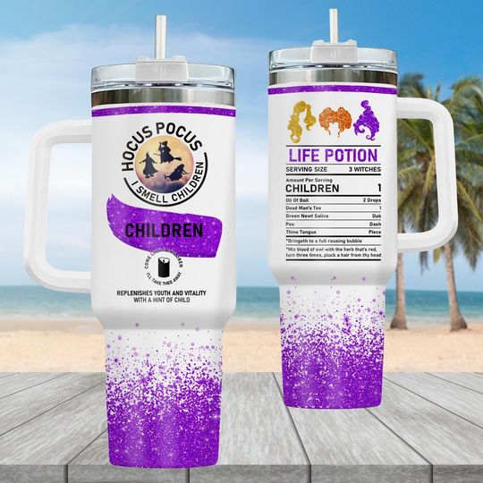 Hocus Pocus 40oz Tumbler with Handle, Sanderson Sisters Halloween Drinkware, Witchy Fall Movie Stainless Steel Tumbler