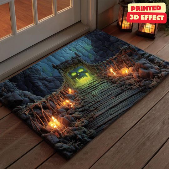 Skeleton Bridge 3D Doormat, Halloween Welcome Mat,Spooky Welcome Mat, Printed 3D Skeleton Door Mat, 3D Skeleton Halloween Doormat Printed 3D