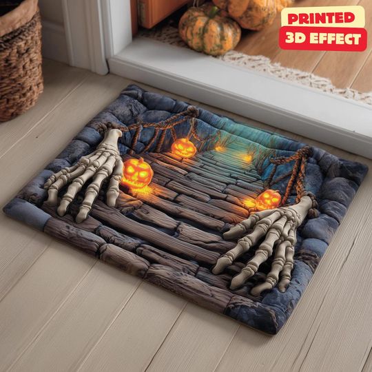 Discover Skeleton Bridge 3D Doormat, Halloween Welcome Mat,Spooky Welcome Mat, Printed 3D Skeleton Door Mat, 3D Skeleton Halloween Doormat Printed 3D