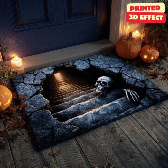Discover Skeleton Bridge 3D Doormat, Halloween Welcome Mat,Spooky Welcome Mat, Printed 3D Skeleton Door Mat, 3D Skeleton Halloween Doormat Printed 3D