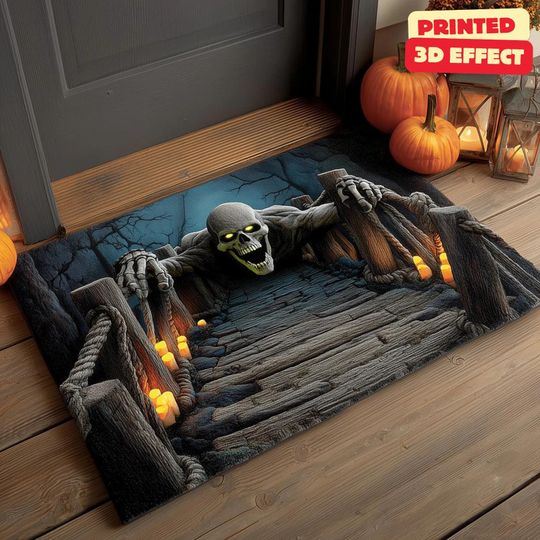Discover Skeleton Bridge 3D Doormat, Halloween Welcome Mat,Spooky Welcome Mat, Printed 3D Skeleton Door Mat, 3D Skeleton Halloween Doormat Printed 3D