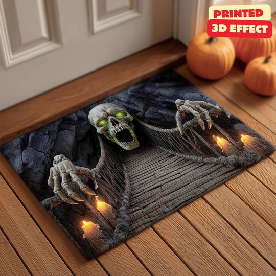 Discover Skeleton Bridge 3D Doormat, Halloween Welcome Mat,Spooky Welcome Mat, Printed 3D Skeleton Door Mat, 3D Skeleton Halloween Doormat Printed 3D