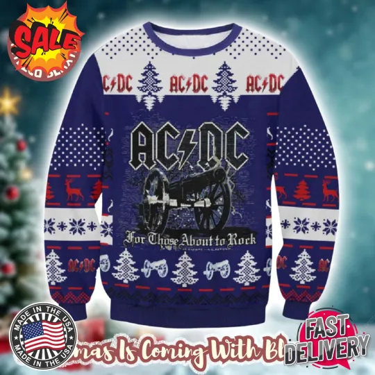 Discover NEW!! AC-DC Signature Cannon For Those About To Rock Knitted Purple Ugly Sweater