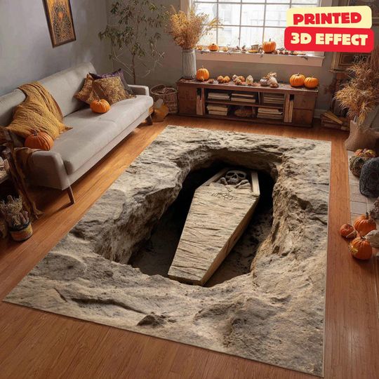 Discover Mummy Coffin 3D Rug, Halloween Area Rug, 3D Mummy Illusion Rug, Coffin Pit Halloween Carpet, Gothic Halloween Area Rug, Printed 3D Mummy