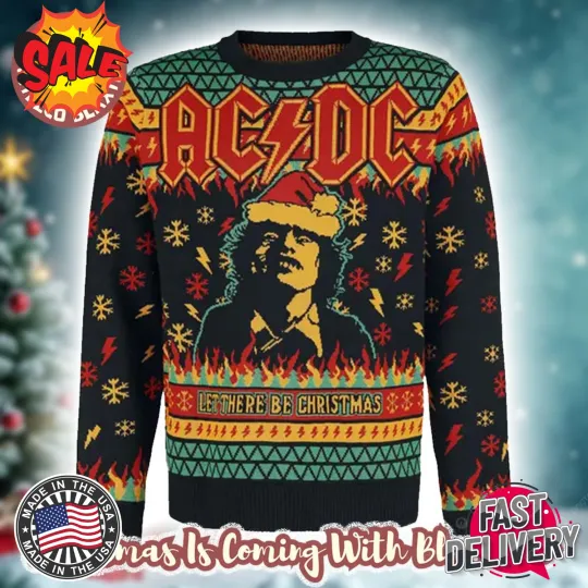 Discover NEW!! AC-DC Angus Young Let There Be Christmas Thunder And Snowflake Ugly Sweater