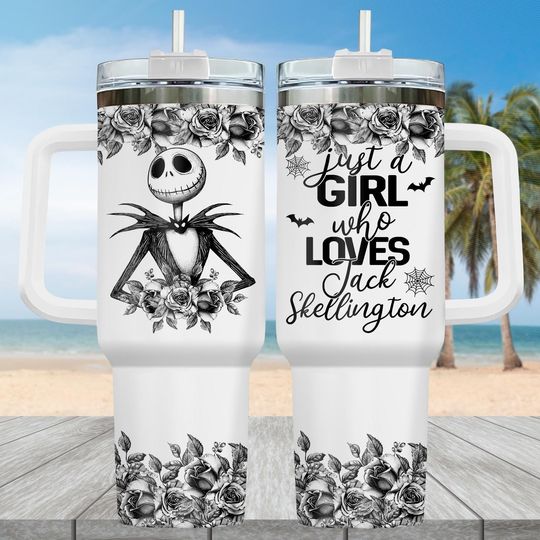 Jack Skellington Tumbler with Handle, Nightmare Before Christmas , Spooky Halloween Drinkware, Tim Burton Fan Gift, Pumpkin King Tumbler
