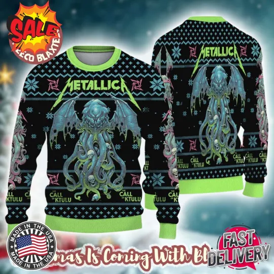 Discover NEW!! Metallica The Call Of Ktulu Art By Luke Preece 2025 Ugly Christmas Sweater