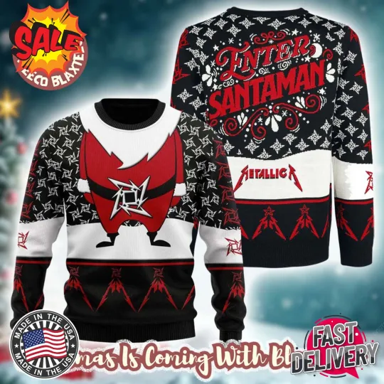 Discover NEW!! Metallica Enter Santaman Snow Ninja Star Pattern Gift For Fan Ugly Sweater
