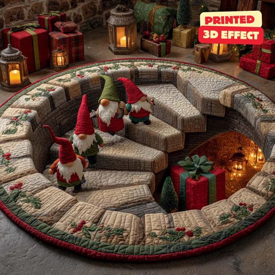 Discover Christmas Gnome 3D Printed Rug, Magic Gnome Welcome Mat, Gnome Indoor Rug Decor, Christmas Decor Home Decor, Magic Gnome Quilted Round Mat