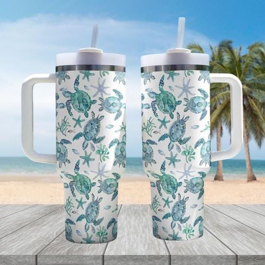 Discover Turtle Blue Flow Summer 40oz Tumbler, Sea Stainless Tumbler Cup, Save The Ocean Tumbler For Her, Turtle Ocean Drinkware Tumbler