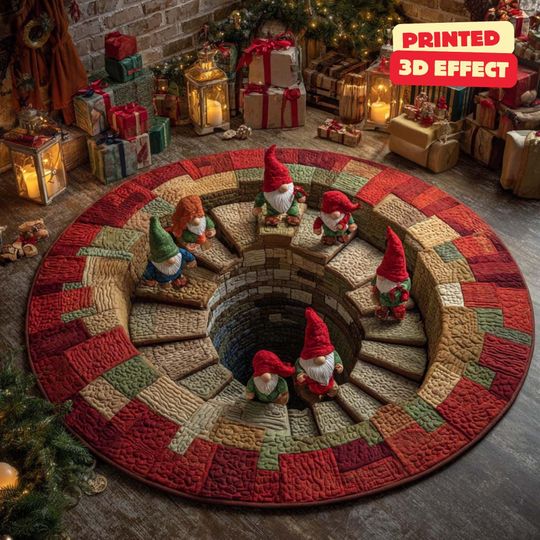 Discover Christmas Gnome 3D Printed Rug, Magic Gnome Welcome Mat, Gnome Indoor Rug Decor, Christmas Decor Home Decor, Magic Gnome Quilted Round Mat