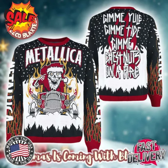 Discover NEW!! Metallica Skeleton Santa Gimme Yule Holiday Gimme Chest Nuts Ugly Sweater