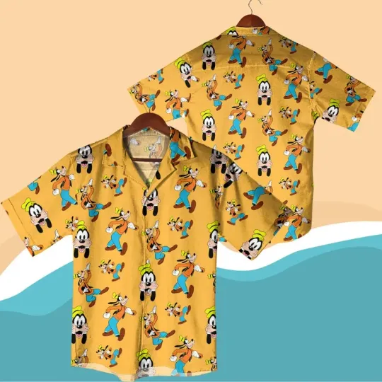 Discover Disney Goofy Summer Matching Cartoon Lounge Yellow Hawaiian Shirt