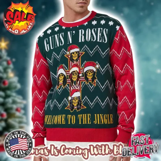 Discover NEW!! Guns N Roses Welcome To The Jingle Cross Xmas Holiday Logo Ugly Sweater