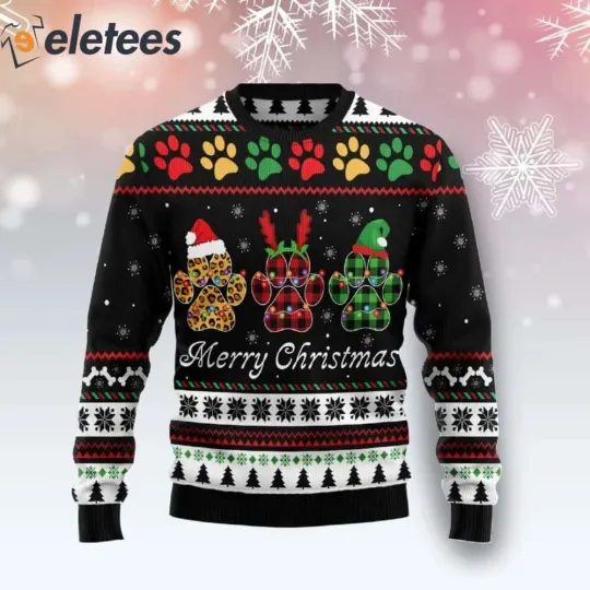 Discover Dog Paws Merry Christmas Ugly Sweater Perfect for Dog Lovers
