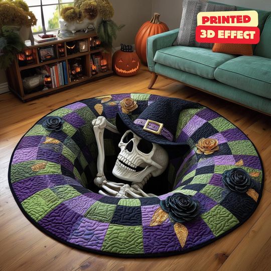Discover Halloween Skeleton Snare 3D Printed Rug, Halloween Skeleton Welcome Mat, Skeleton Indoor Rug Decor, Halloween Fall Home Decor,Halloween Gift