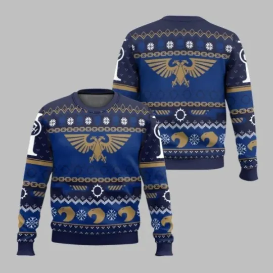 Discover 2025 Christmas Warhammer Icy Imperium Knitted Iconic Ugly Christmas Sweater