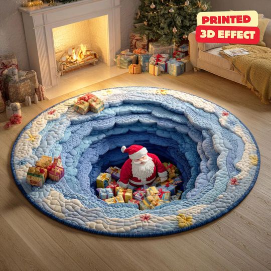 Discover Santa Claus Christmas 3D Printed Round Mat, Christmas Rug, Christmas Decor Christmas Welcome Door Mat Winter Home Decor Christmas Decoration