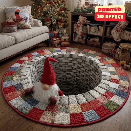 Discover Christmas Gnome 3D Printed Rug, Magic Gnome Welcome Mat, Gnome Indoor Rug Decor, Christmas Decor Home Decor, Magic Gnome Quilted Round Mat