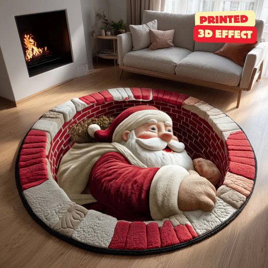 Santa Claus Christmas 3D Printed Round Mat, Christmas Rug, Christmas Decor Christmas Welcome Door Mat Winter Home Decor Christmas Decoration