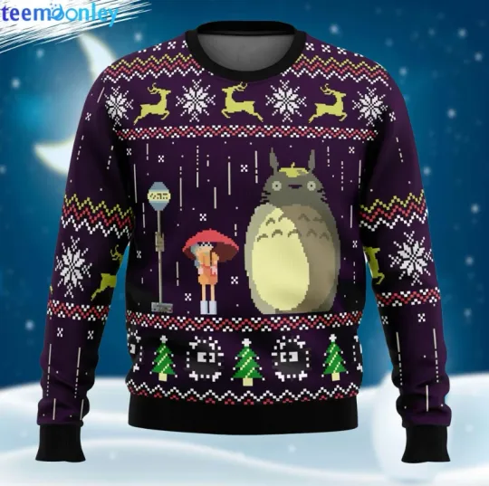 2025 Totoro Rain Ugly Christmas Sweater Gift For Fans