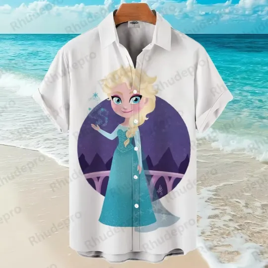 Discover Disney Frozen Elsa Cartoon Art Aloha Hawaiian Shirt