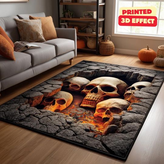 Discover Skeleton Stairwell Rug, 3D Illusion Halloween Area Rug, 3D Skeleton Halloween Rug, Spooky Stairs Illusion Carpet, Gothic Halloween Area Rug