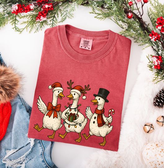 Discover Comfort Colors Christmas Goose Snowman Shirt,Funny Holiday Santa Lights Tshirt Festive Jolly Goose Tee Merry Christmas Shirt Just A Merry T