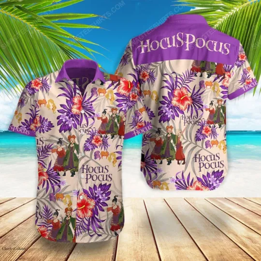 Discover Hocus Pocus Witches Disney Cartoon Summer Vacation Hawaiian Shirt Beachwear