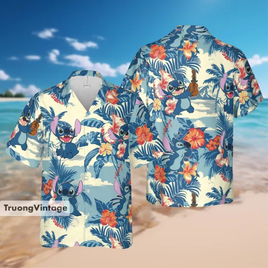 Discover Personalized Stitch Hawaiian Shirt Disney Movie Cartoon Tropical Shirt Summer Va