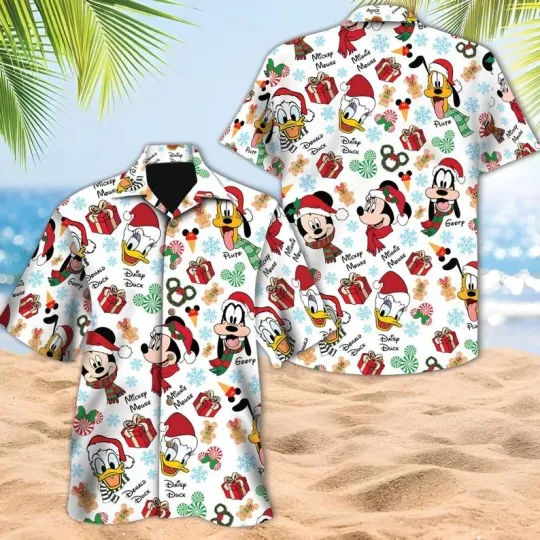 Disney Christmas Mickey And Friends Winter Hawaiian Shirt, Minnie Mouse Goofy Da