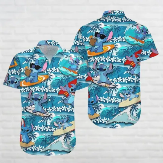 Discover Disney Stitch Hawaiian Shirt Stitch Tropical Button Up Shirt Cartoon Movie Butto