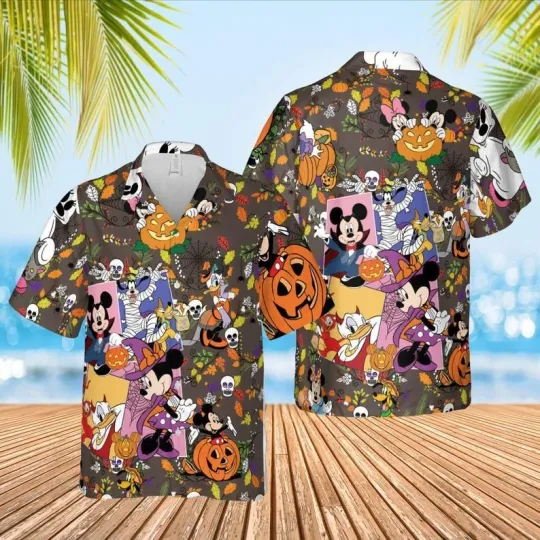 Discover Disney Halloween Mickey Pumpkin Hawaiian Shirt, Disney Minnie Mouse Goofy Daisy
